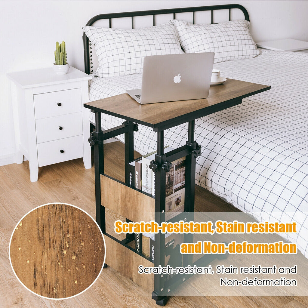 C-Shape Mobile End Table with Storage Shelves