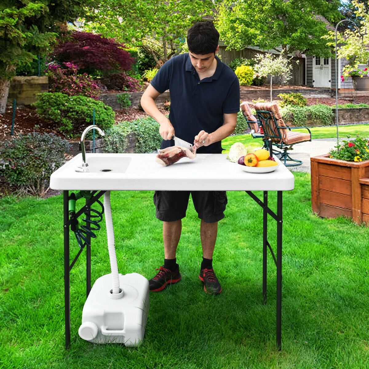 Folding Camping Sink Table with Faucet & Sprayer