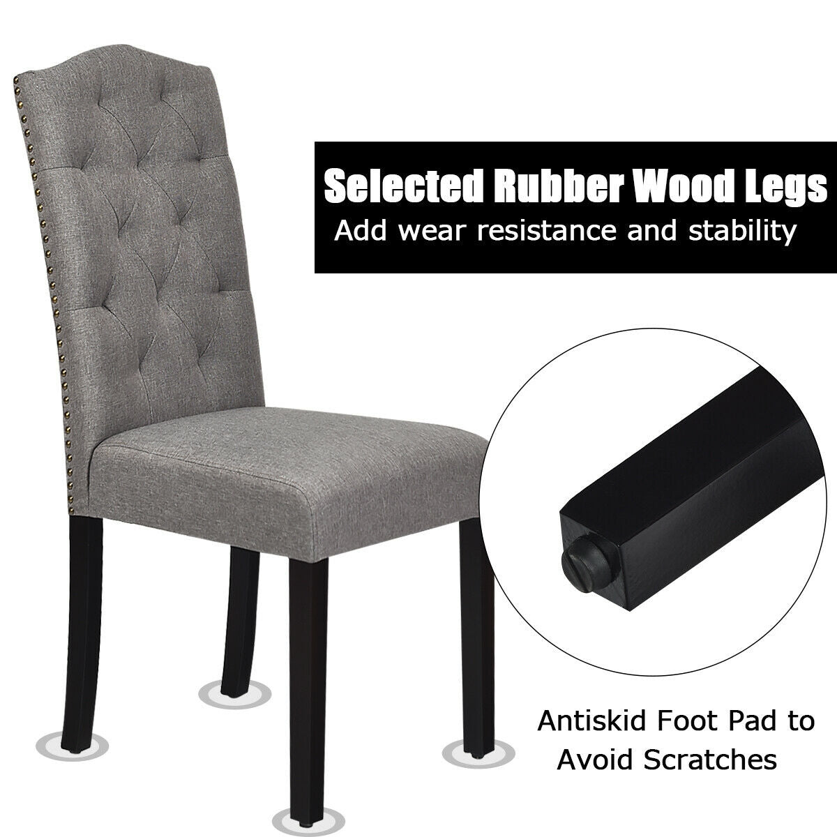 Set of 2 Modern Tufted Dining Chairs, Gray