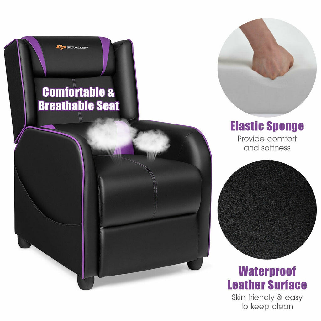 Gaming Recliner Chair with Massage & Footrest - Purple