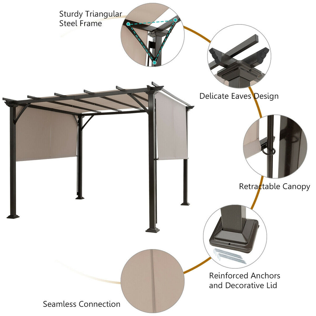 10 x 10 Metal Patio Canopy Shelter - Beige