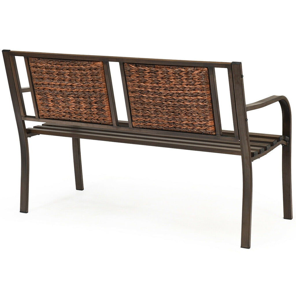 Patio Garden Bench with PE Rattan & Steel Frame - Style 2