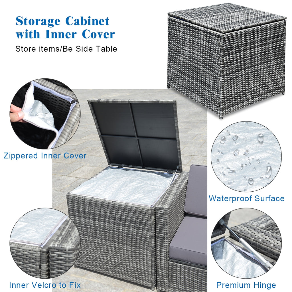 8-Piece Wicker Sofa Rattan Dining Set with Storage Table - Gray