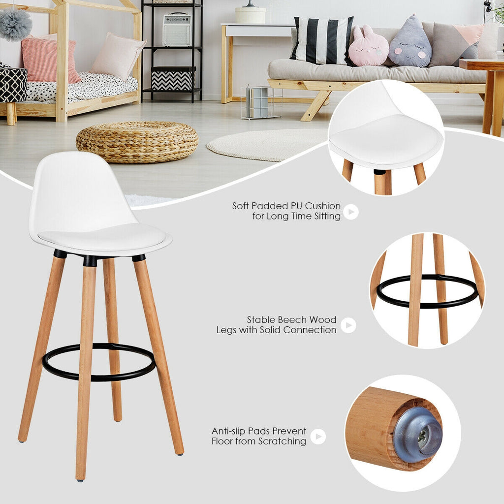 Mid-Century Barstool 28.5 Inch Pub Chair Set - White
