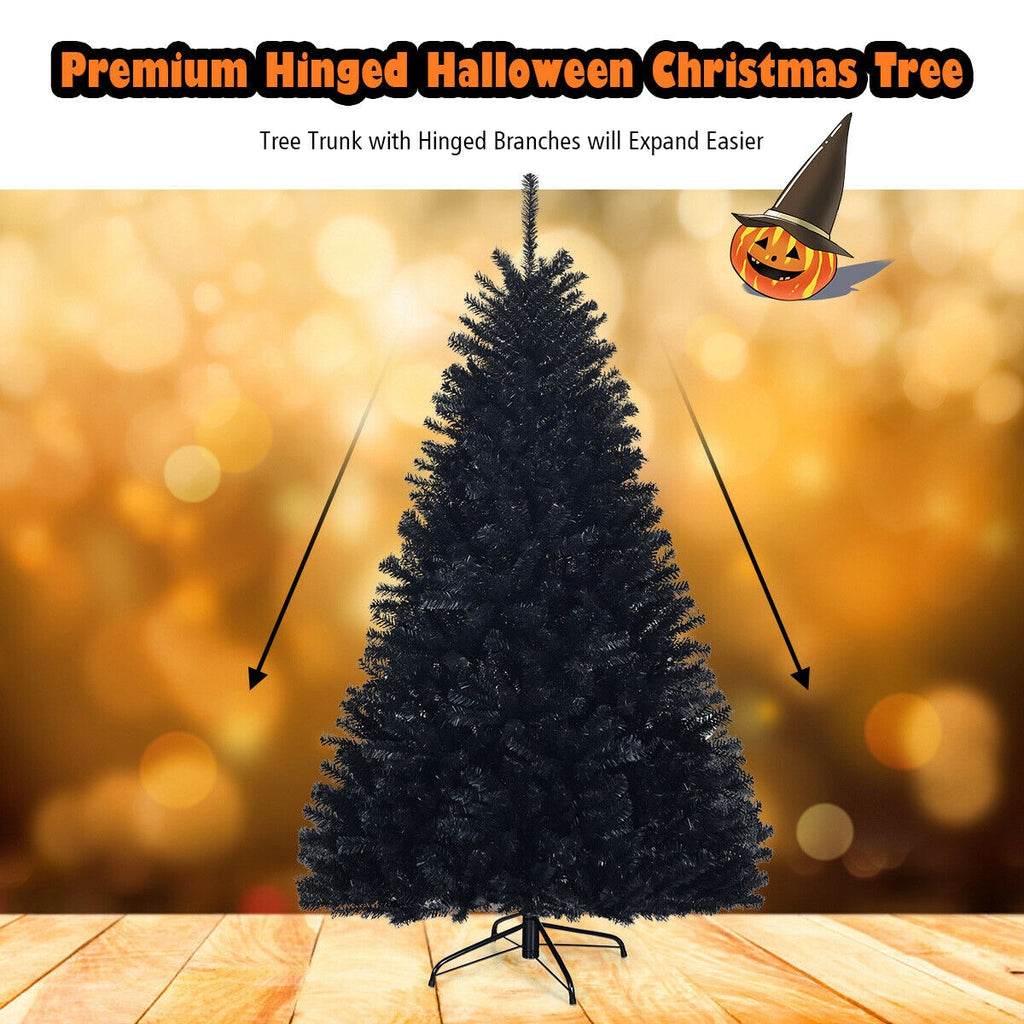 Hinged Artificial Halloween Christmas Tree - 6 Feet Black Holiday Tree