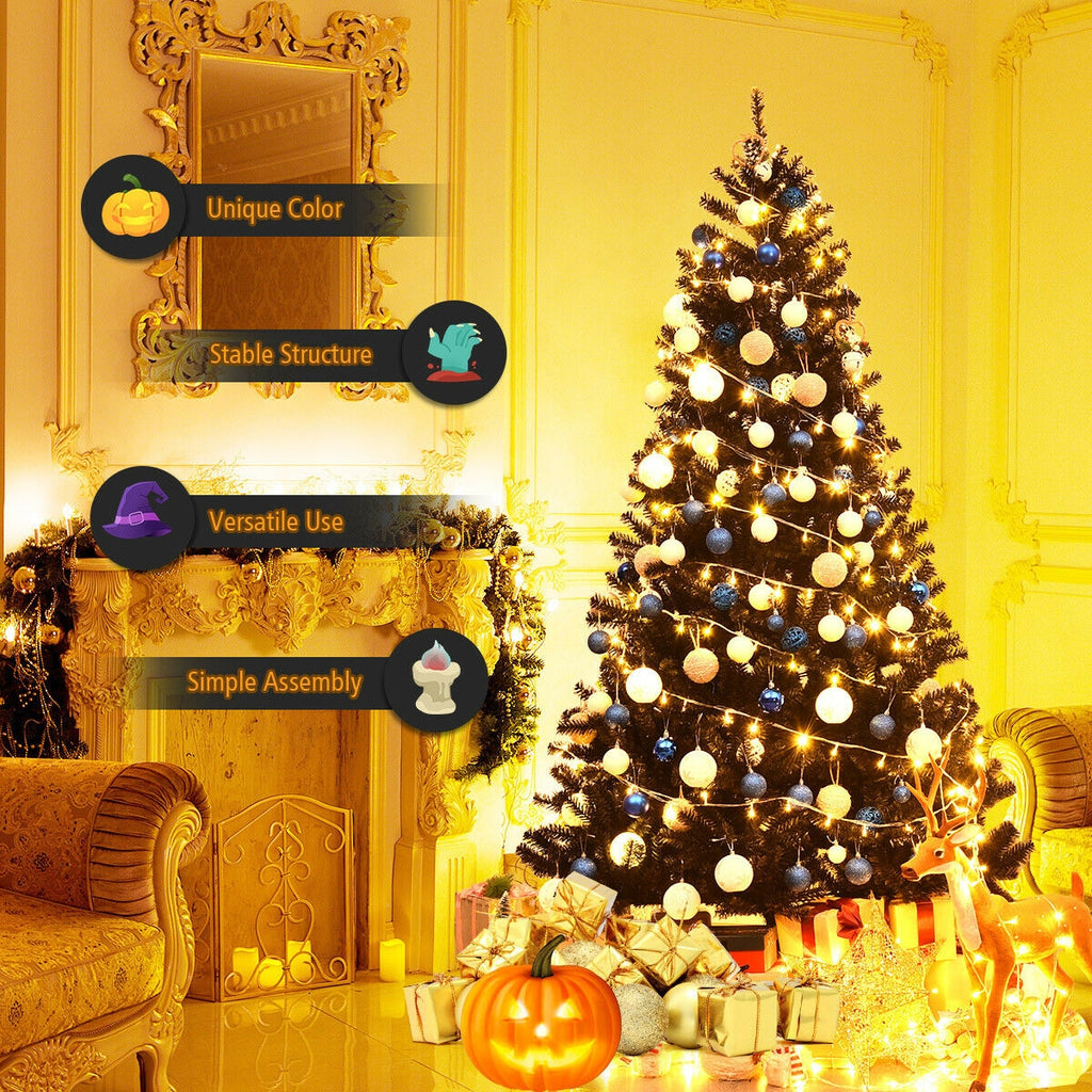 Hinged Artificial Christmas Tree - 7.5 Feet Black Holiday Tree with 1258 Tips