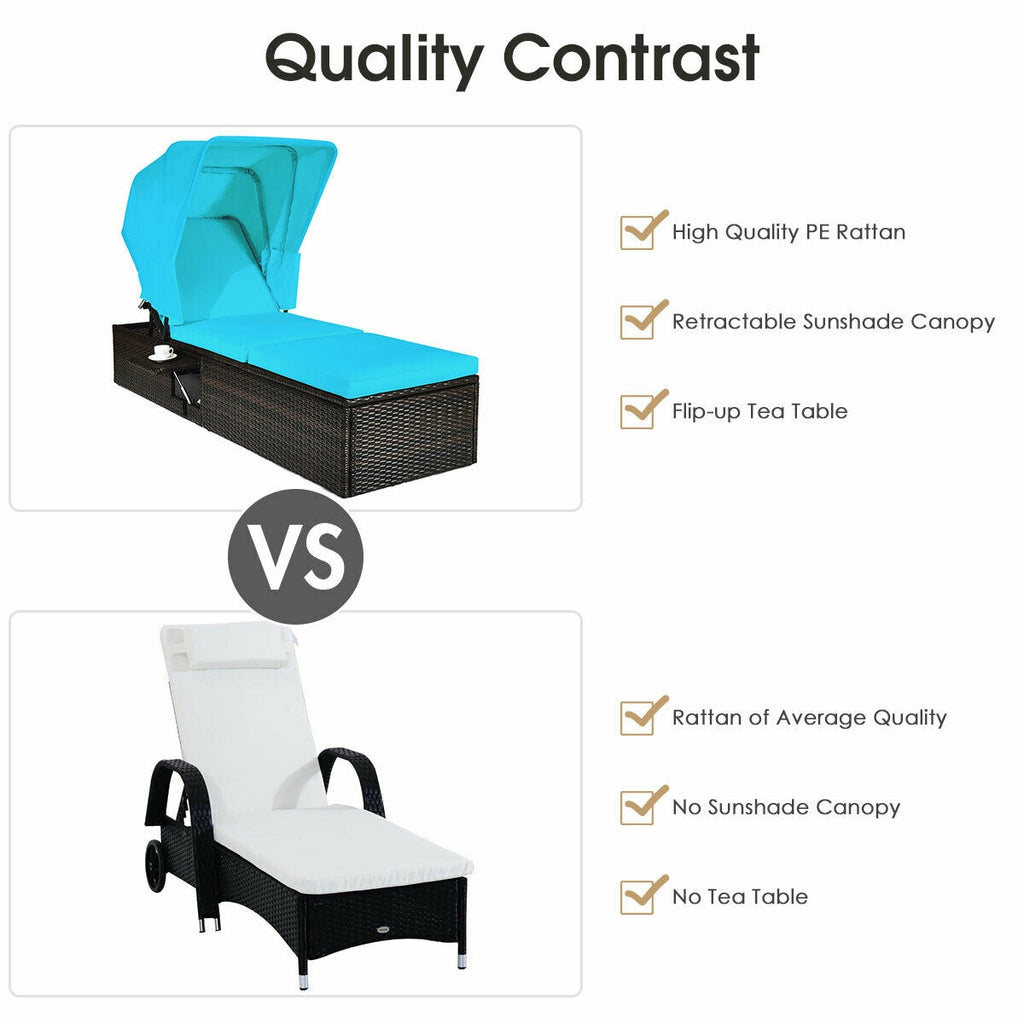 Outdoor Chaise Lounge Chair with Folding Canopy