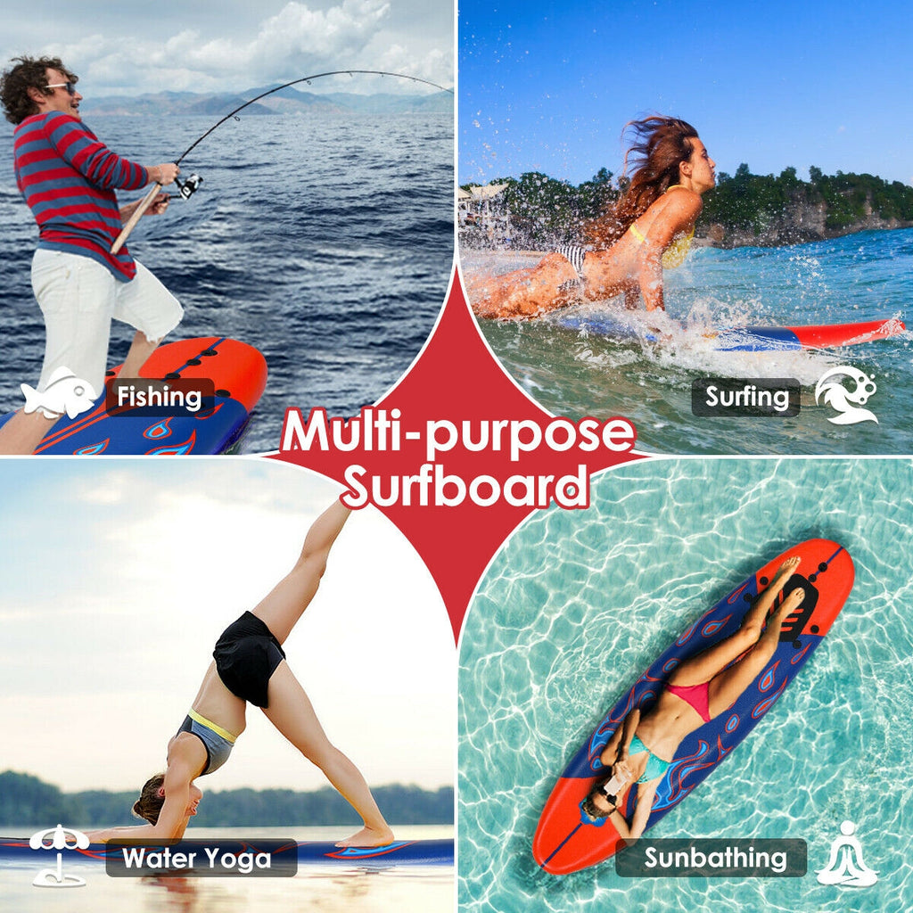 6 Feet Surfboard with Detachable Fins - Lightweight Body Board, Red - Costway