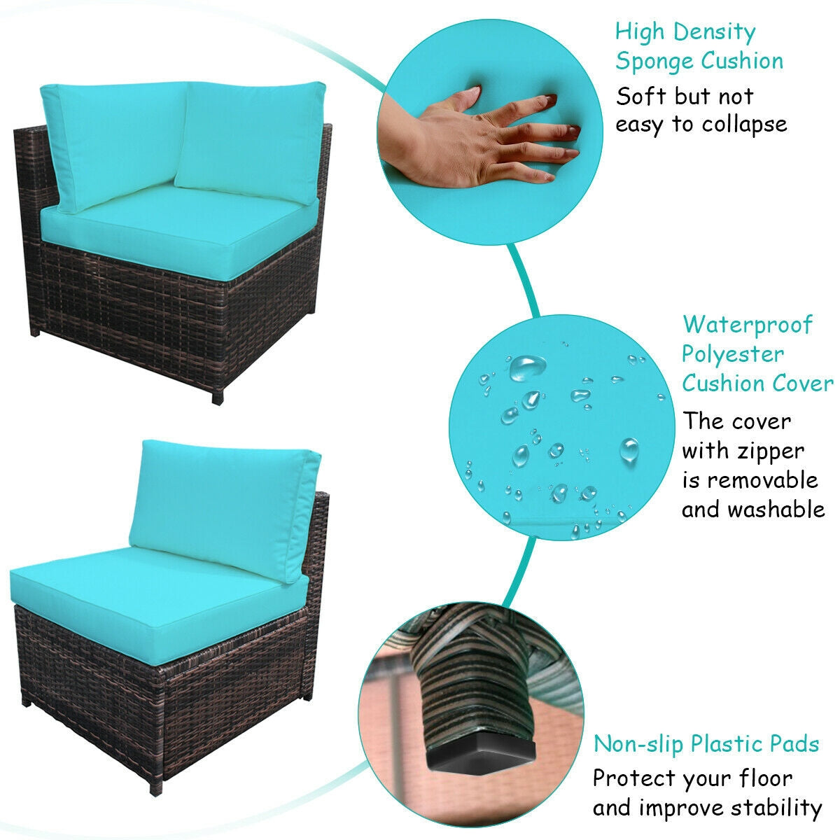 6 Piece Wicker Patio Sectional Sofa Set with Tempered Glass Coffee