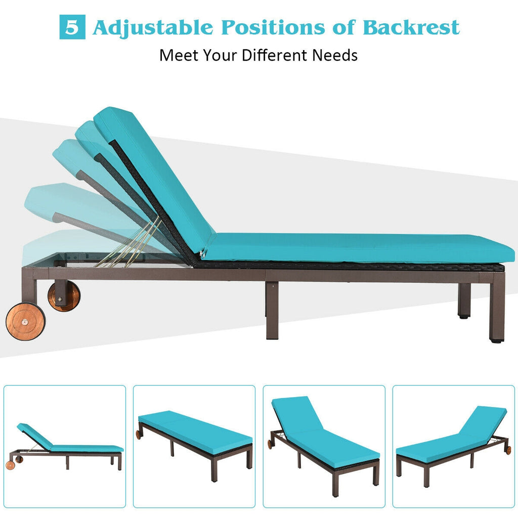 Outdoor Wicker Chaise Lounge Recliner with 5-Position Adjustment - Turquoise
