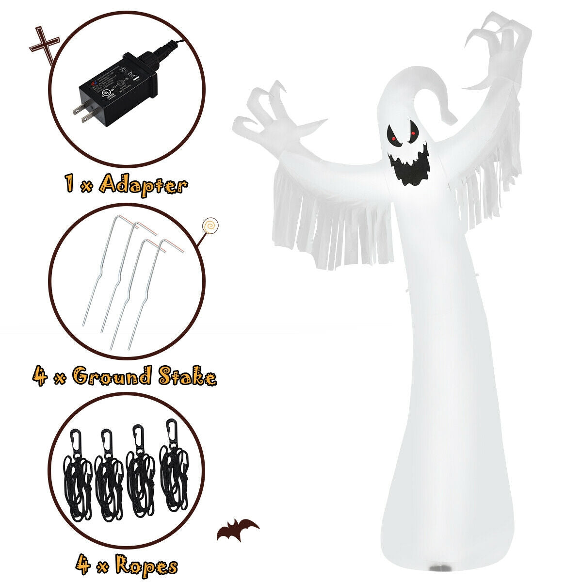 Cute Ghost Inflatable Halloween Decoration - 12 Feet with LED Lights & Blower - Variation of THIS Listing
