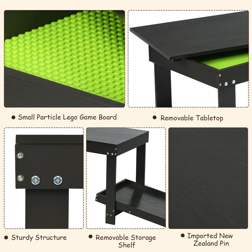 Building Brick Table - Dark Brown Kids Activity Play Table with Storage