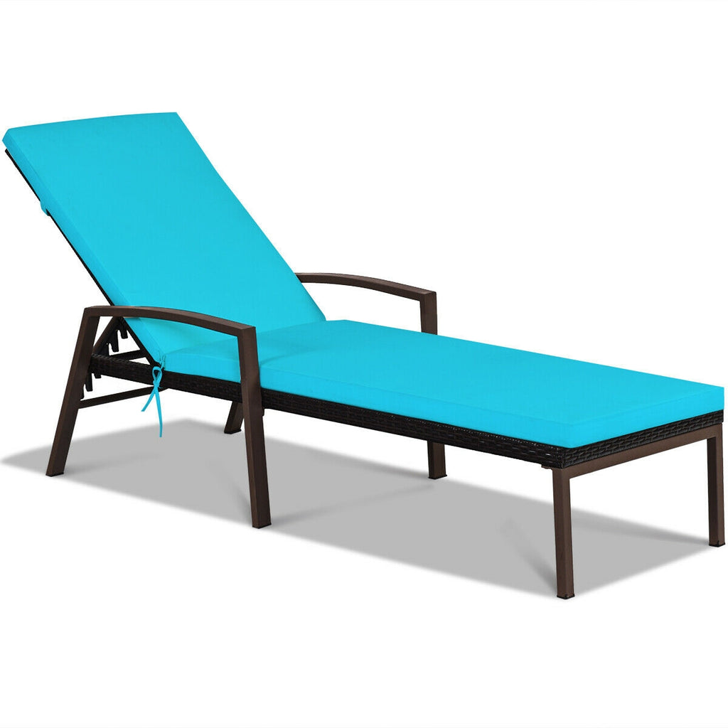 Outdoor Rattan Reclining Lounge Chair with Adjustable Backrest - Red