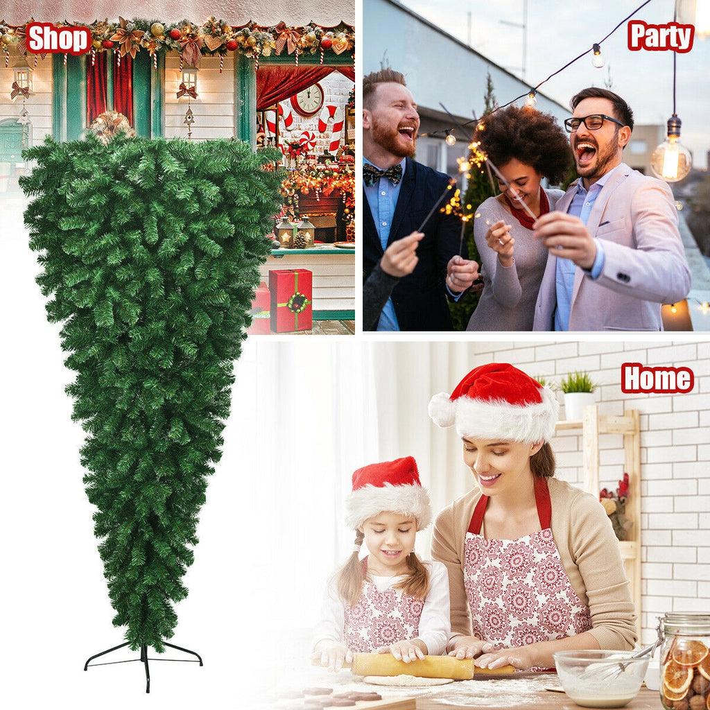 7 Feet Unlit Upside Down Artificial Christmas Tree - Space-Saving, Vivid Green