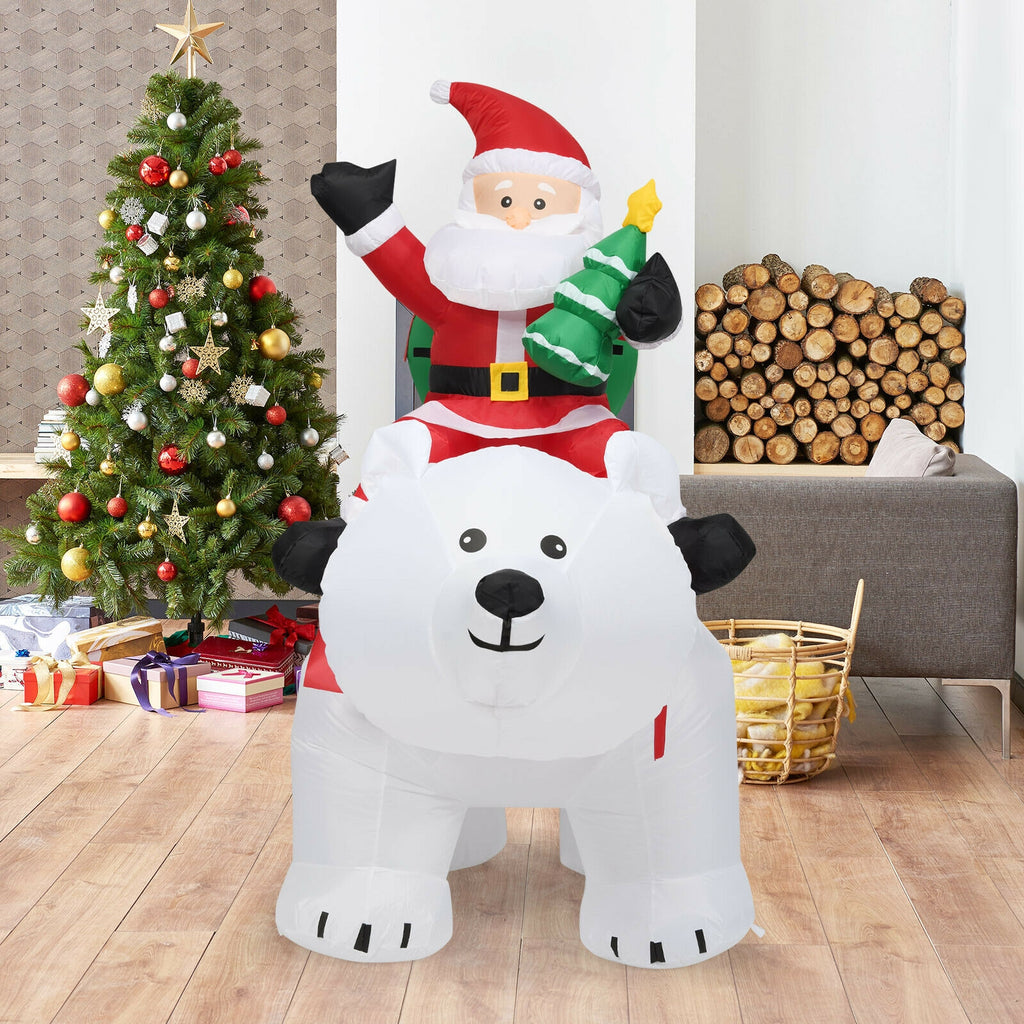 Christmas Inflatable Santa Riding Polar Bear with Shaking Head & LED Lights - 6.5 Feet - Variation: Santa Claus Riding White Bear