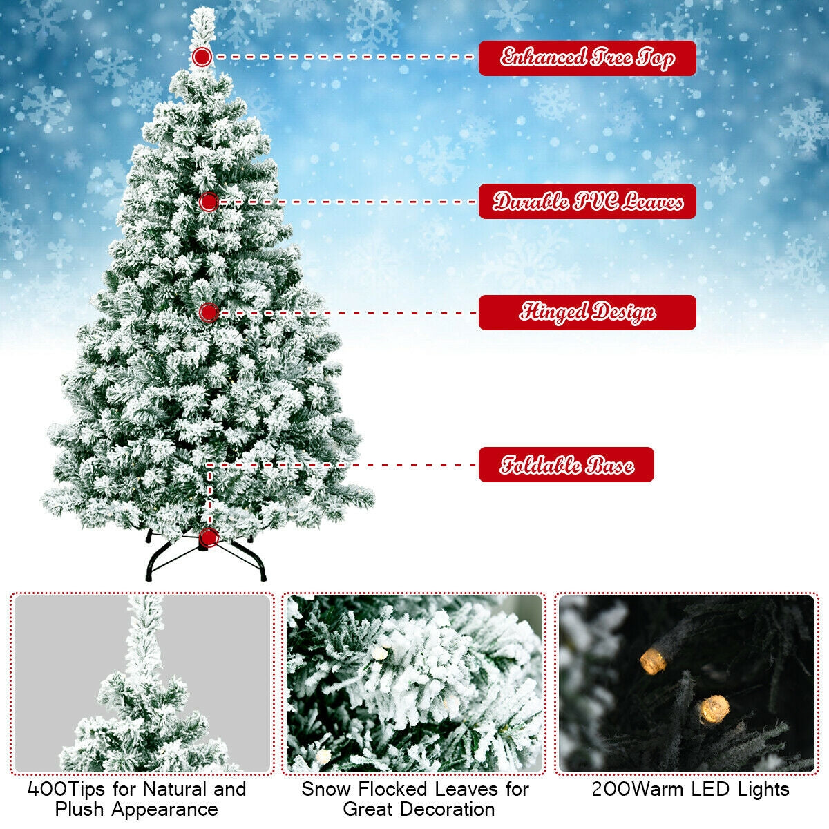 Pre-Lit Snow Flocked Artificial Christmas Tree 4.5ft with LED Lights