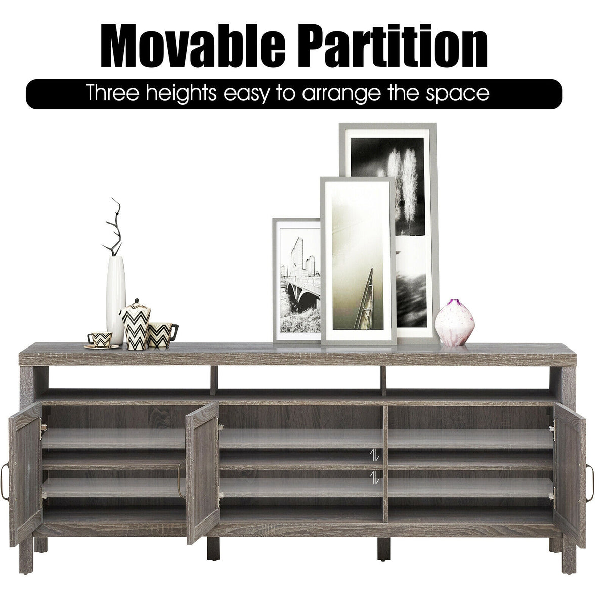 TV Stand for 65 Inch TVs with Storage Cabinets - Gray