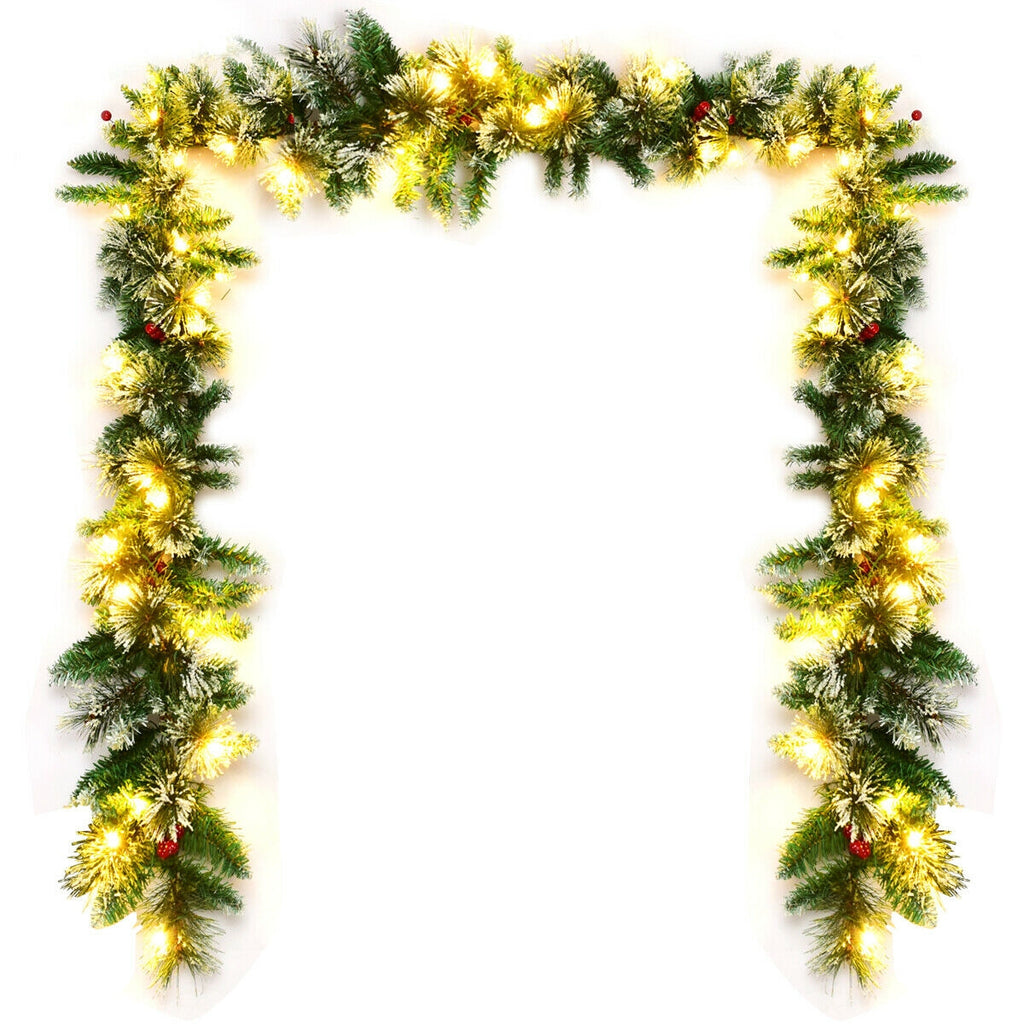 Silver Leaf 9ft Pre-Lit Artificial Christmas Garland with LED Lights
