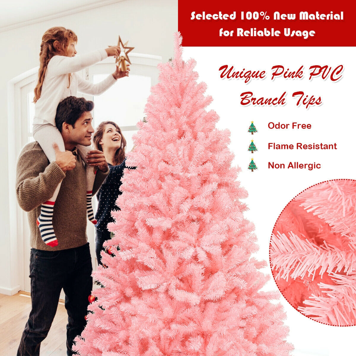 Pink Artificial Christmas Tree with Foldable Metal Stand - 6 Feet Hinged Full Tree