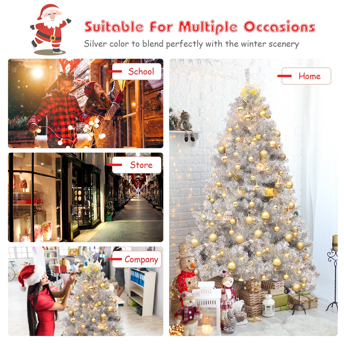 6 Feet Silver Artificial Christmas Tree with Metal Stand - Hinged Unlit Holiday Decor