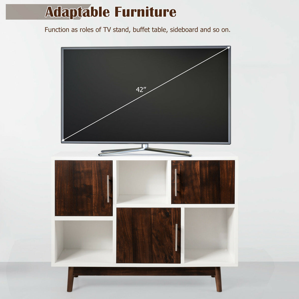 Wood Storage Sideboard with 6 Compartments - Rustic Brown