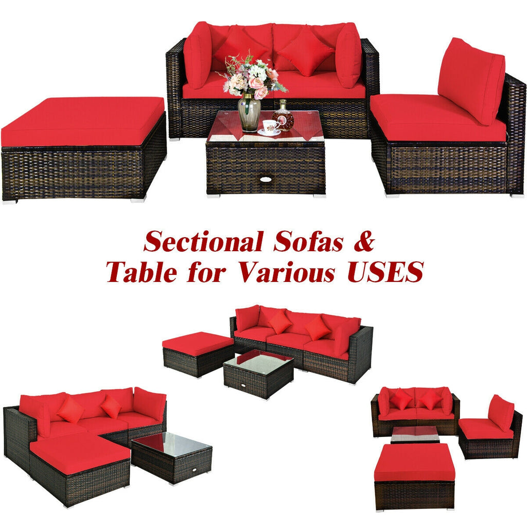 5 Pieces Outdoor Patio Rattan Furniture Set Sectional Conversation