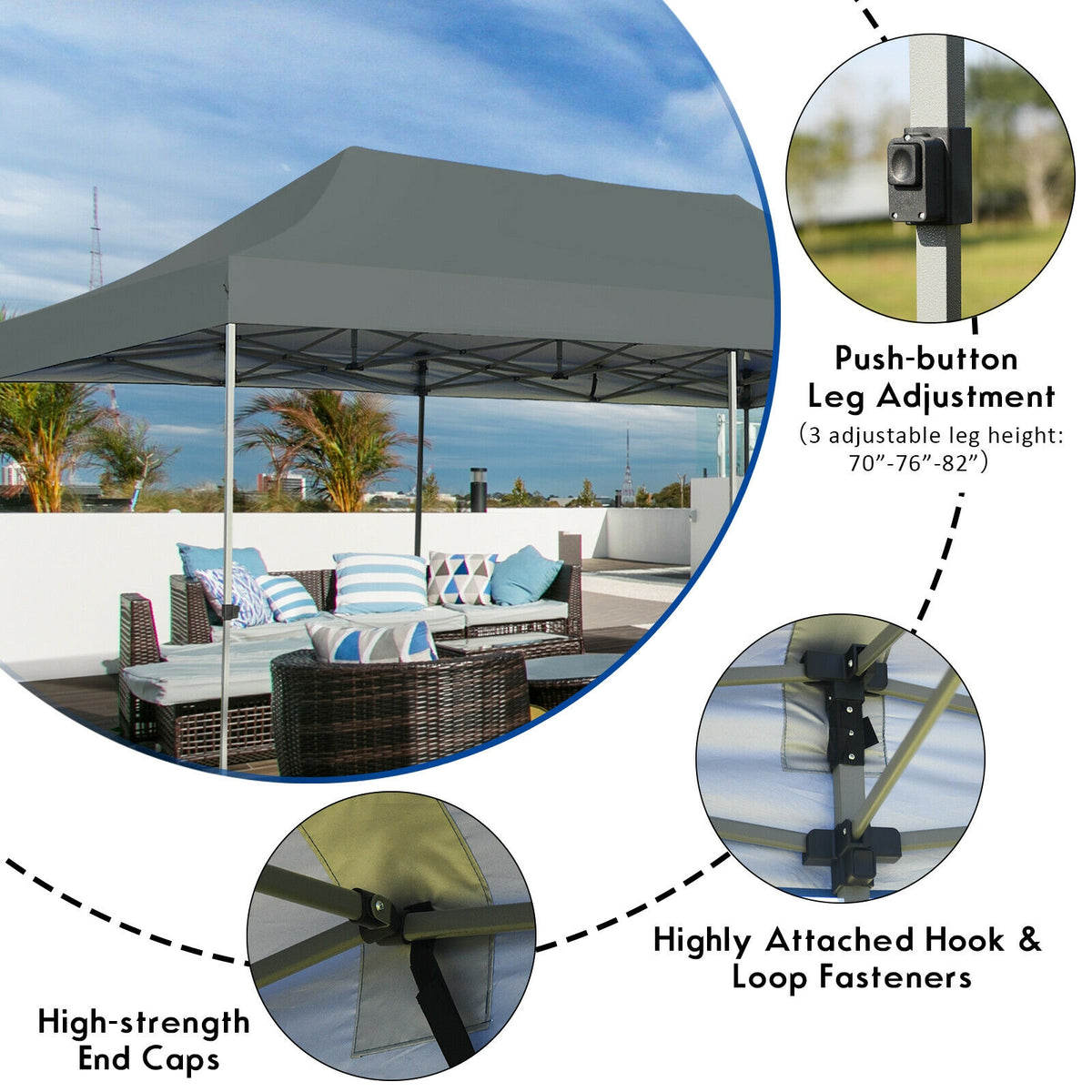 10 x 20 Feet Sun Shelter with Carrying Bag - Gray