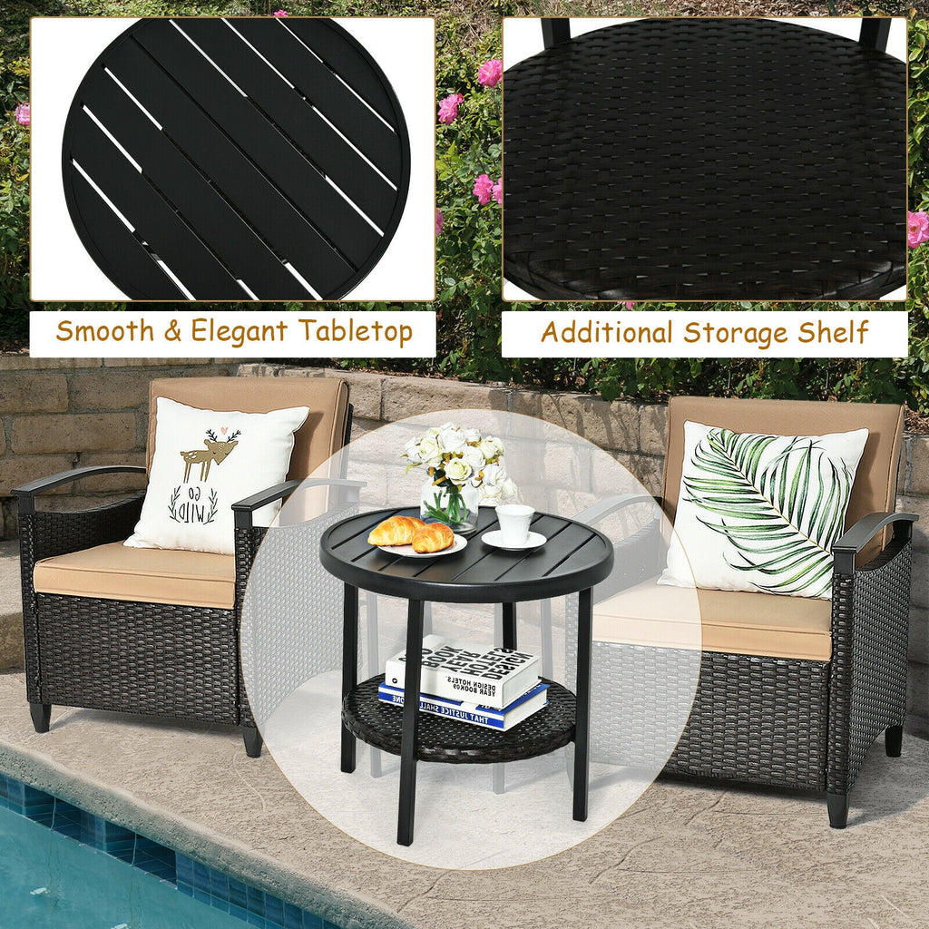 3-Piece Patio Rattan Sofa Set with Storage Table