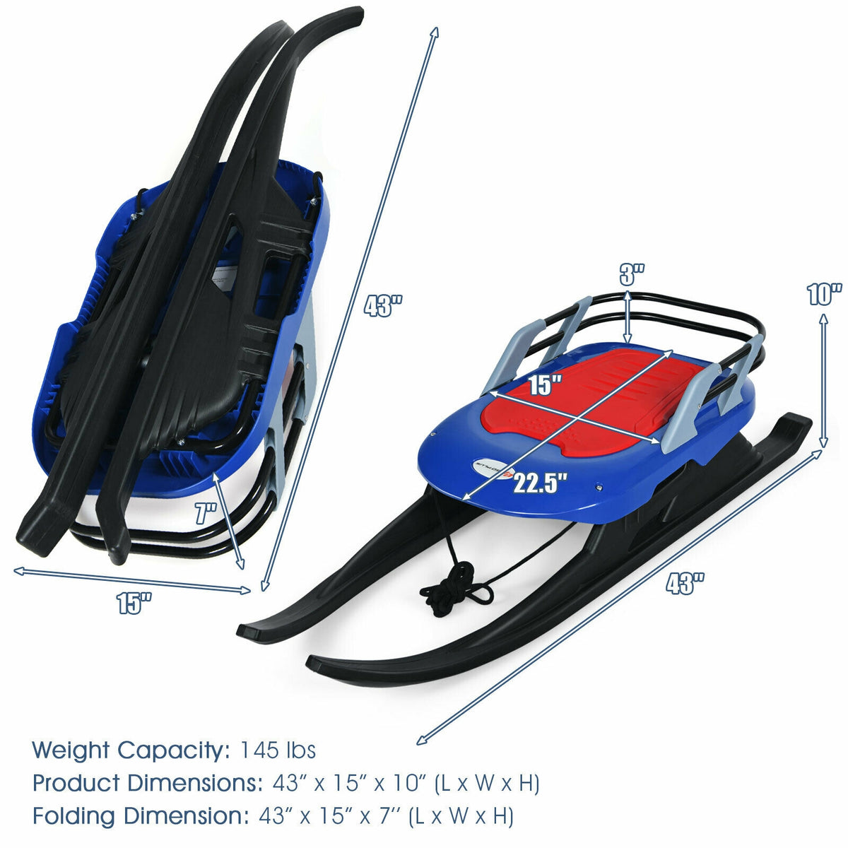 Kids' Folding Metal Snow Sled with Pull Rope and Leather Seat - Safe & Durable Winter Toy