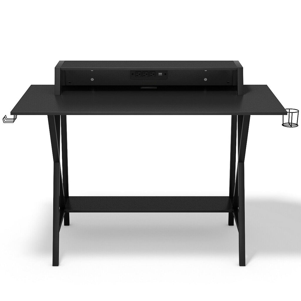 Gaming Desk with Monitor Shelf, Cup & Headphone Holder