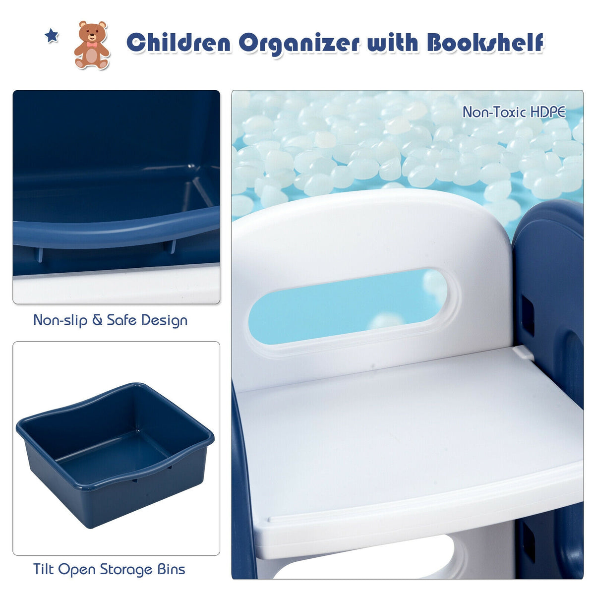 Kids Toy Storage Organizer with Bins & Multi-Layer Shelf - Blue