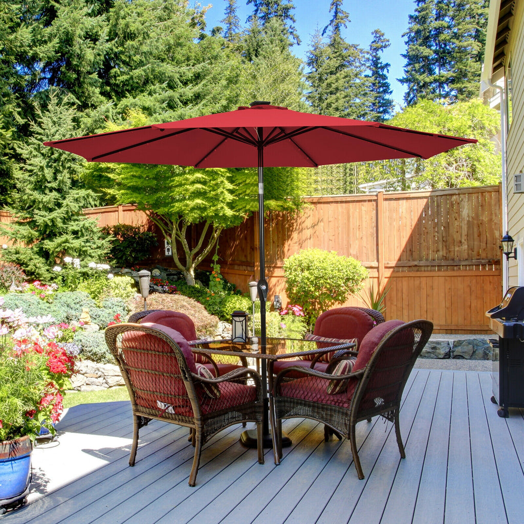 10 FT Patio Umbrella with Solar LED Lights - Dark Red