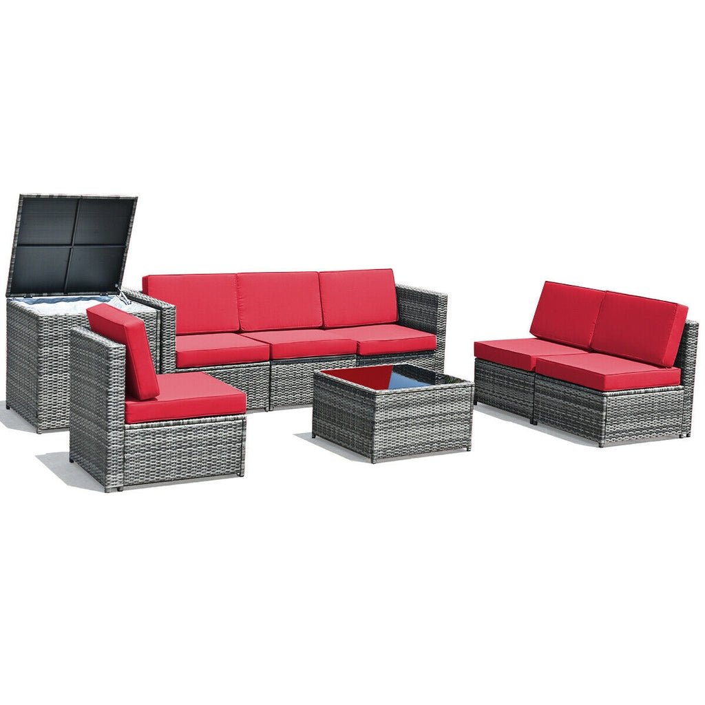 8 Pieces Wicker Sofa Rattan Dining Set Patio Furniture with Storage