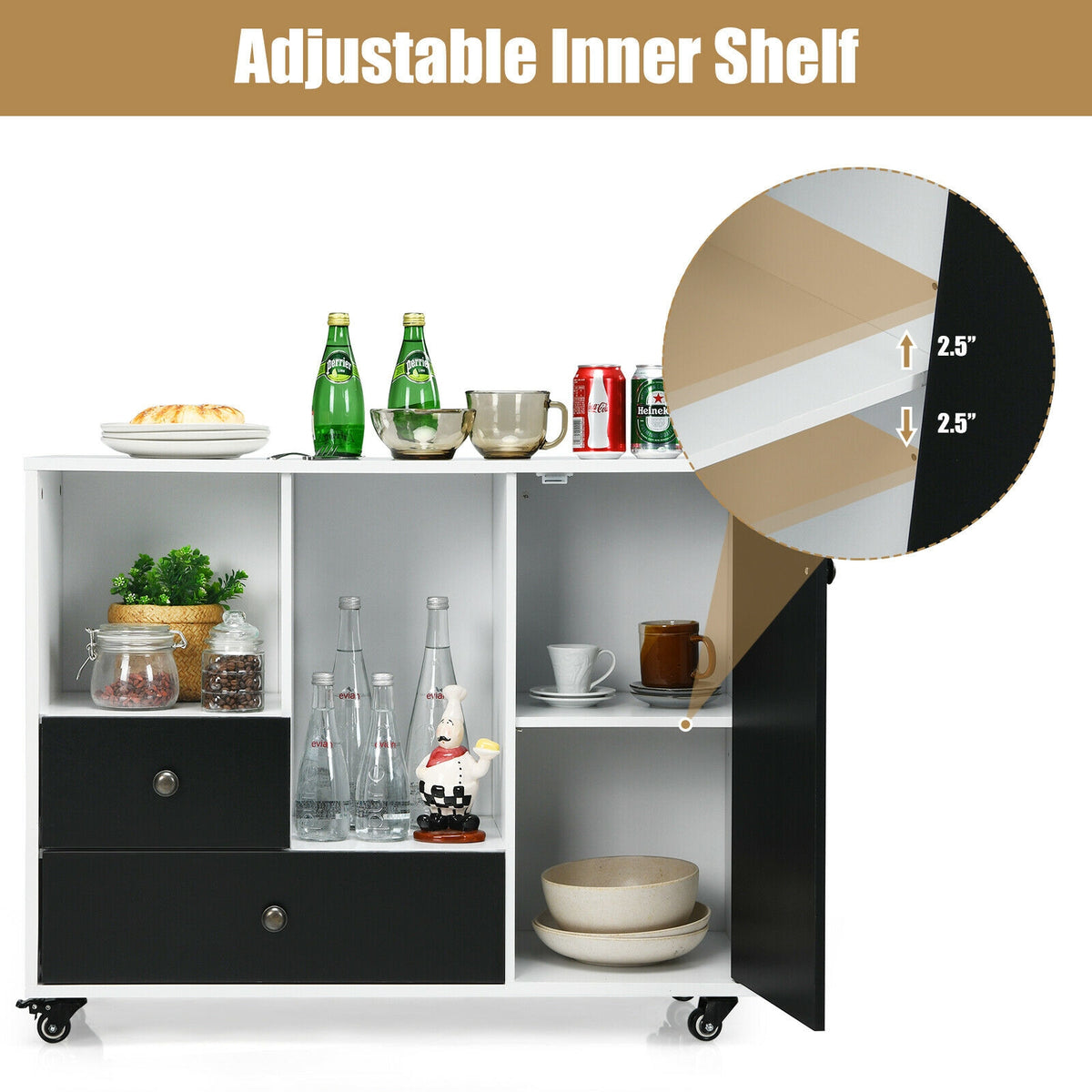 Lateral Mobile Filing Cabinet 2-Drawer - Round Knob Black