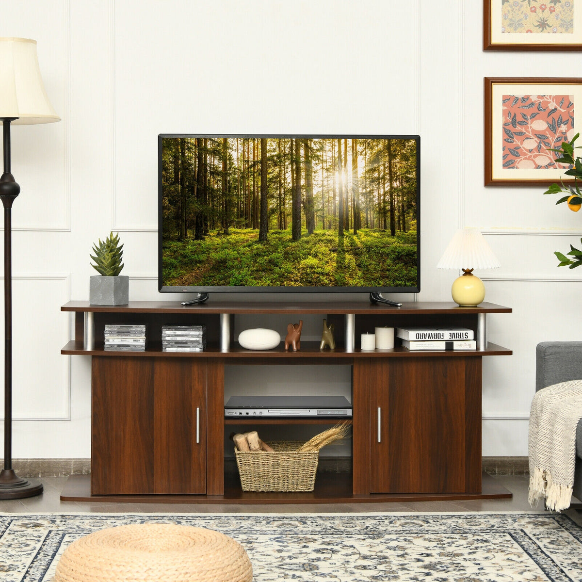 TV Entertainment Console for 70" TV - Fireplace Compatible, Walnut