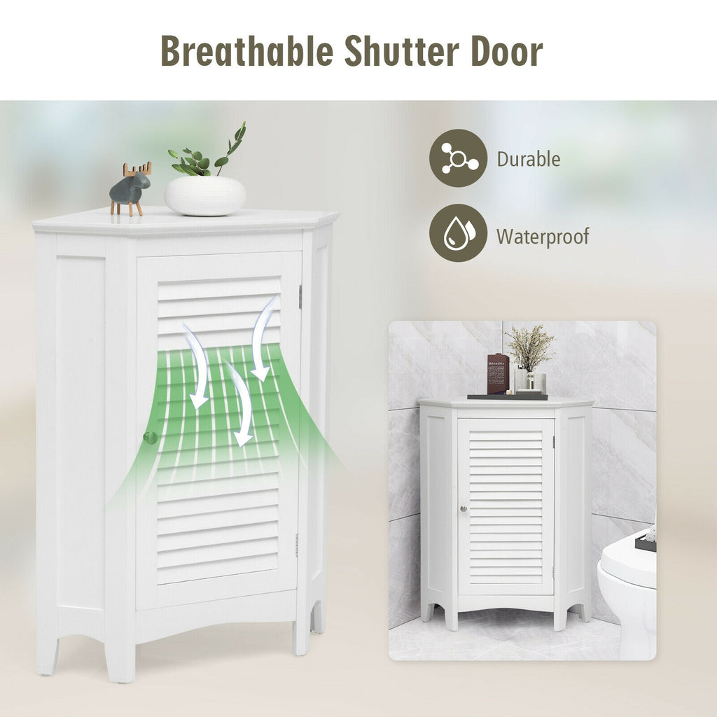 Corner Storage Cabinet with Shutter Door - White