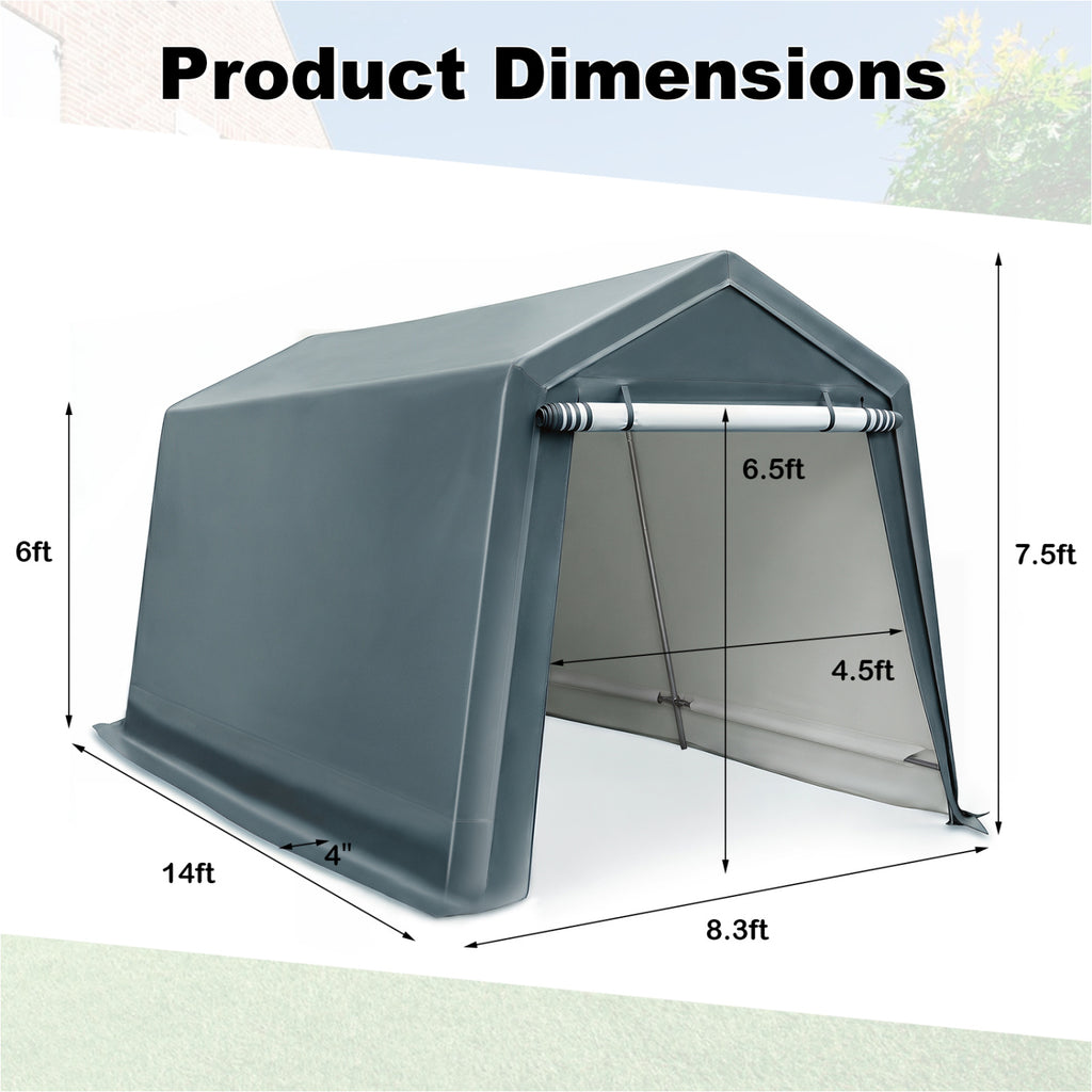 8.3 x 14 Feet Outdoor Storage Shed with Roll-Up Zipper Door