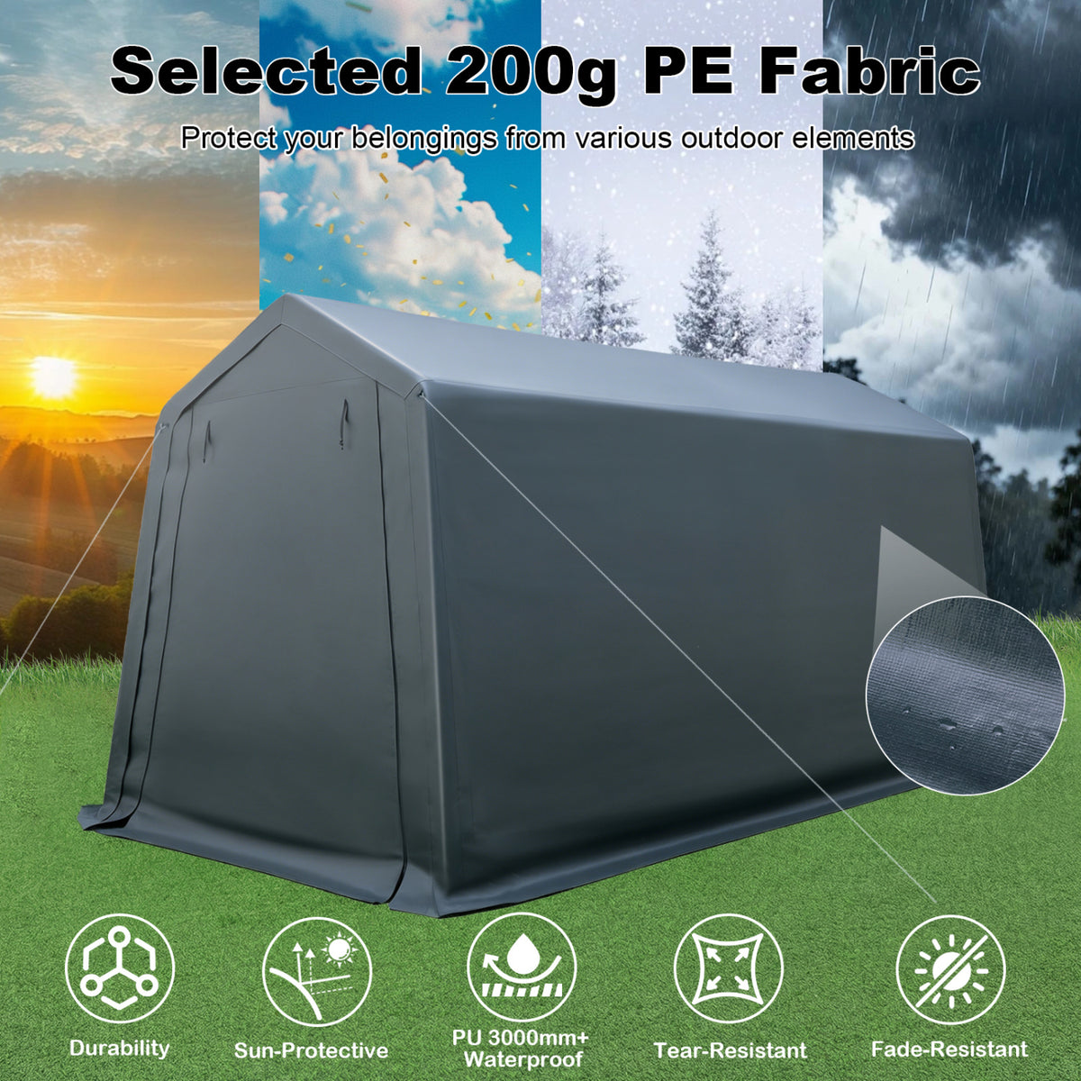 8.3 x 14 Feet Outdoor Storage Shed with Roll-Up Zipper Door