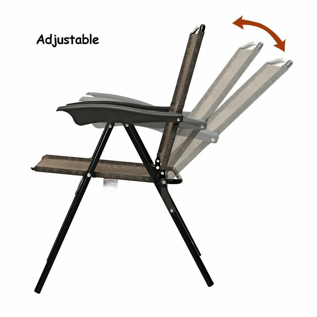 2 Pieces Folding Sling Chairs with Smooth Armrests and Adjustable