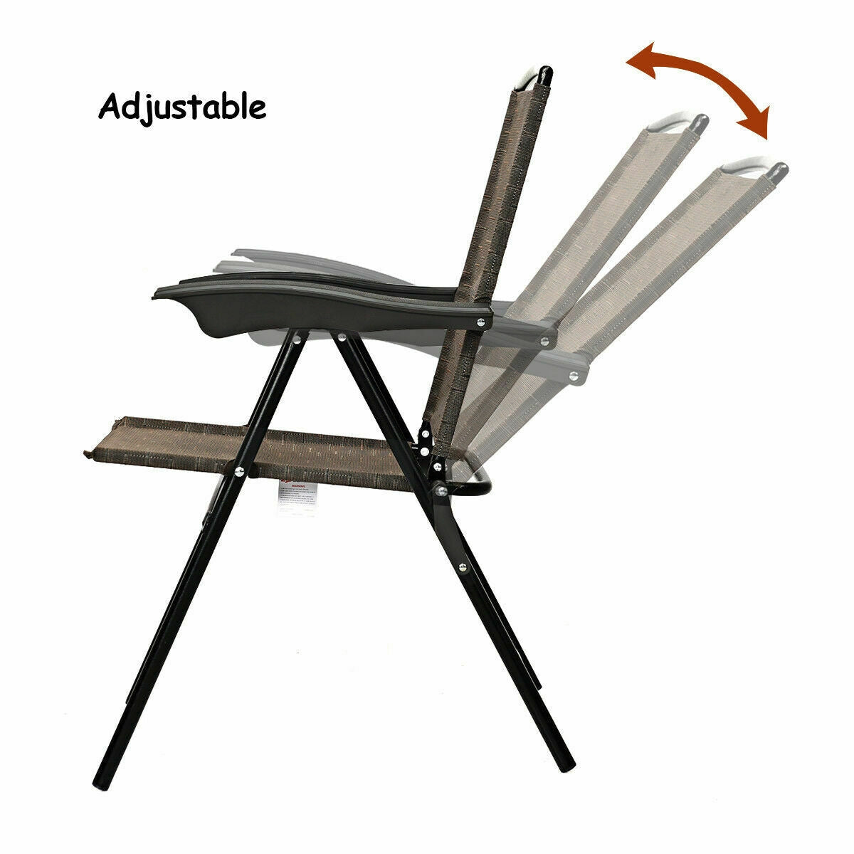 2 Pieces Folding Sling Chairs with Smooth Armrests and Adjustable