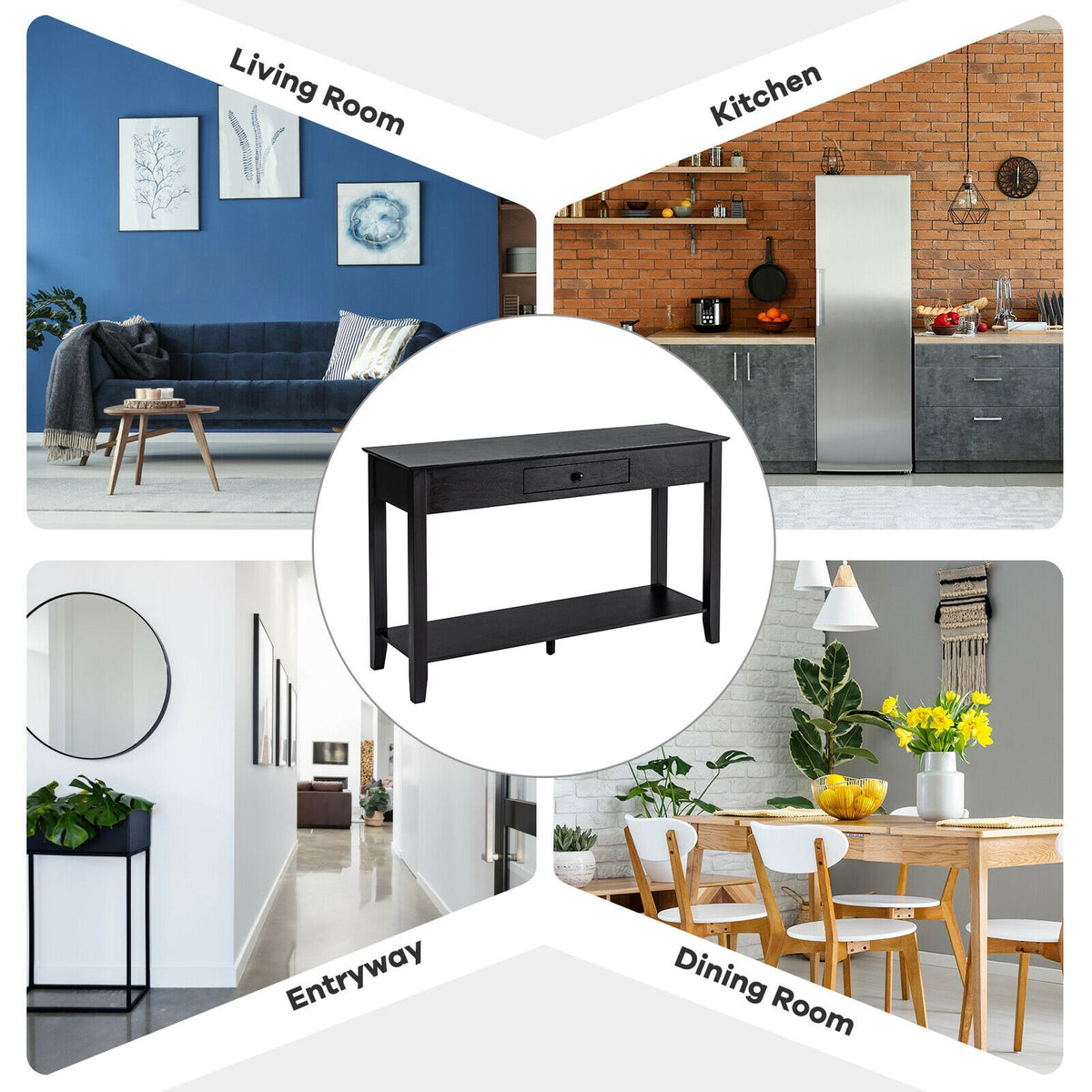 Console Sofa Table with Drawer Storage - Black