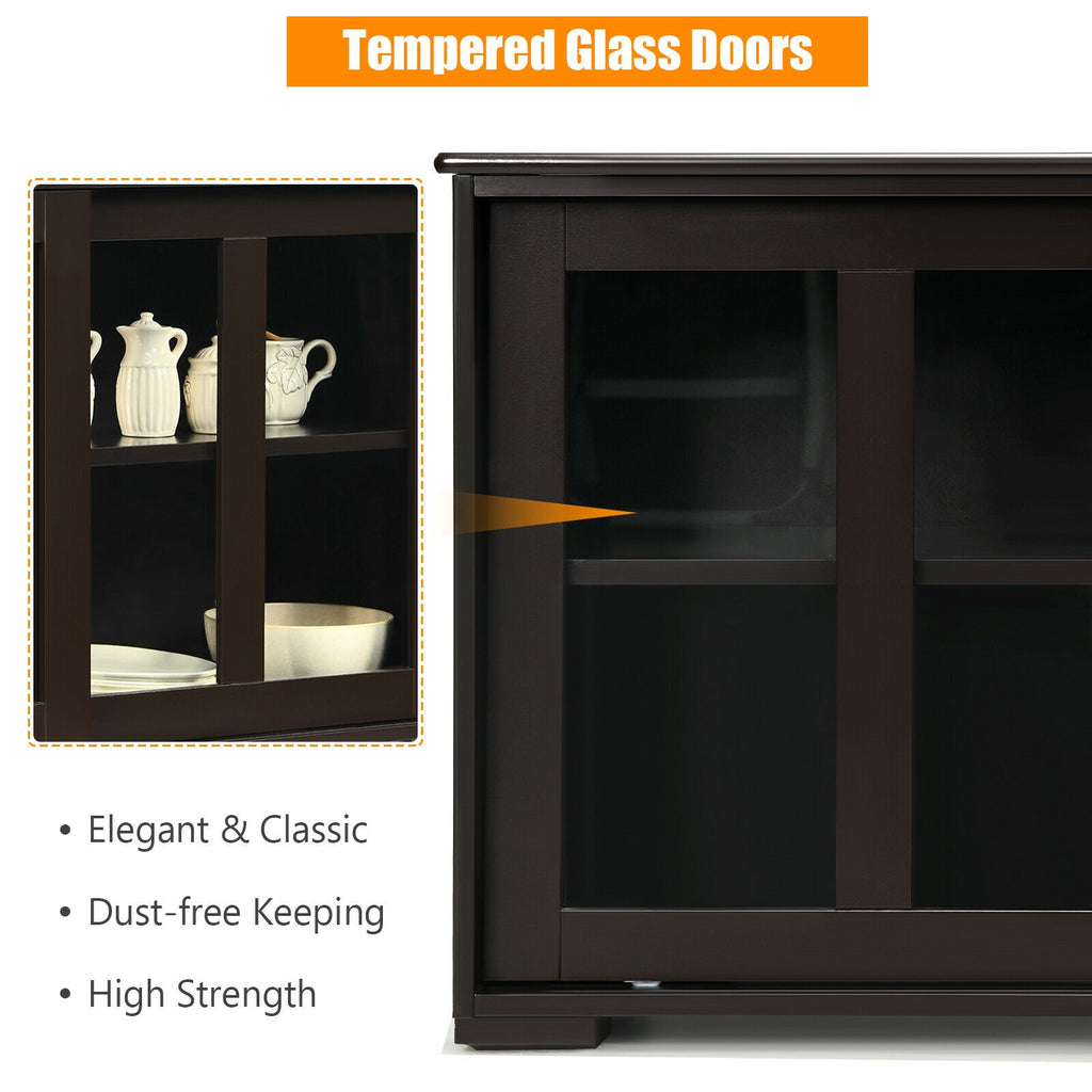 Sideboard Buffet Storage Cabinet Sliding Glass Door - Brown