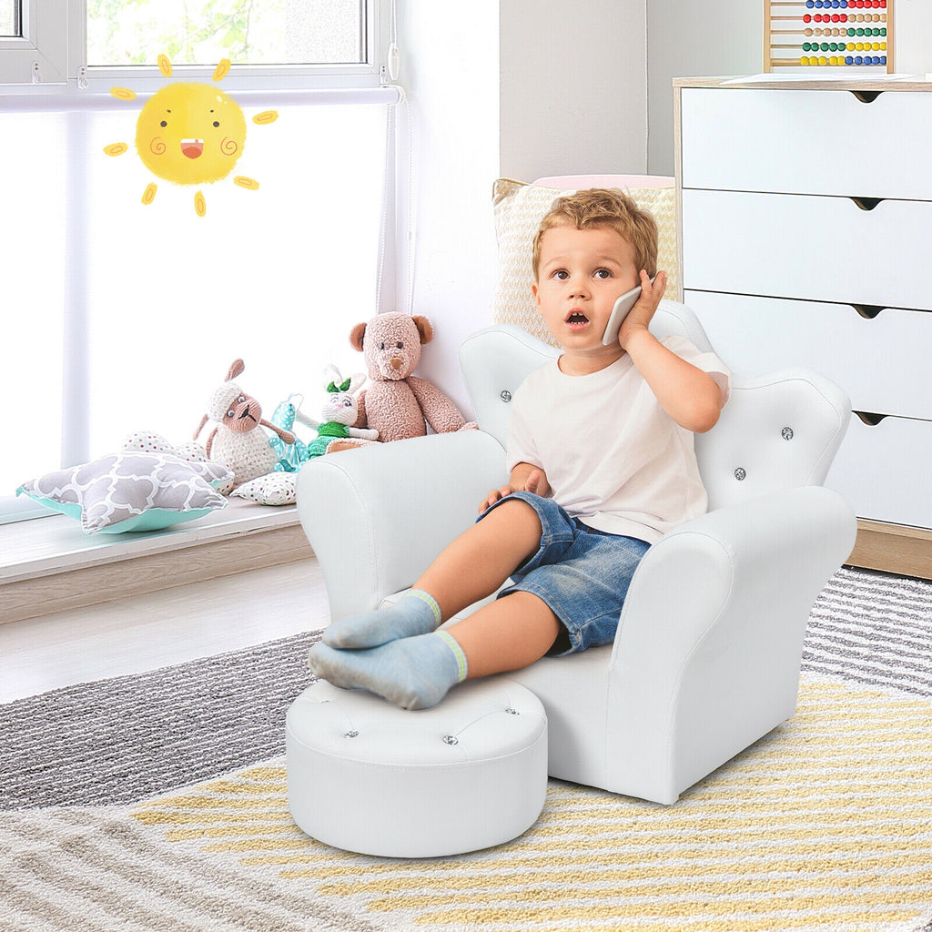 Children Upholstered Princess Sofa with Ottoman - White, Safe & Comfortable