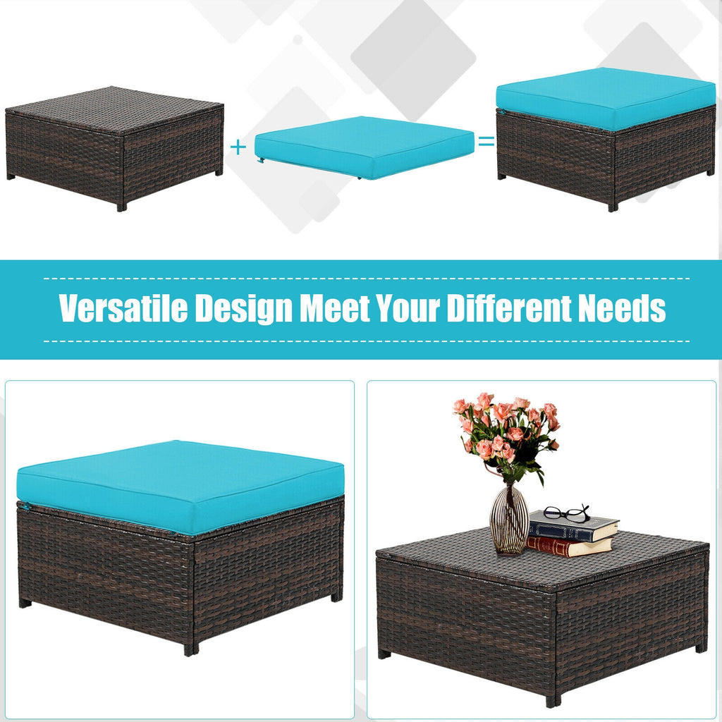 5-Piece Patio Rattan Furniture Set with Cushions - Turquoise