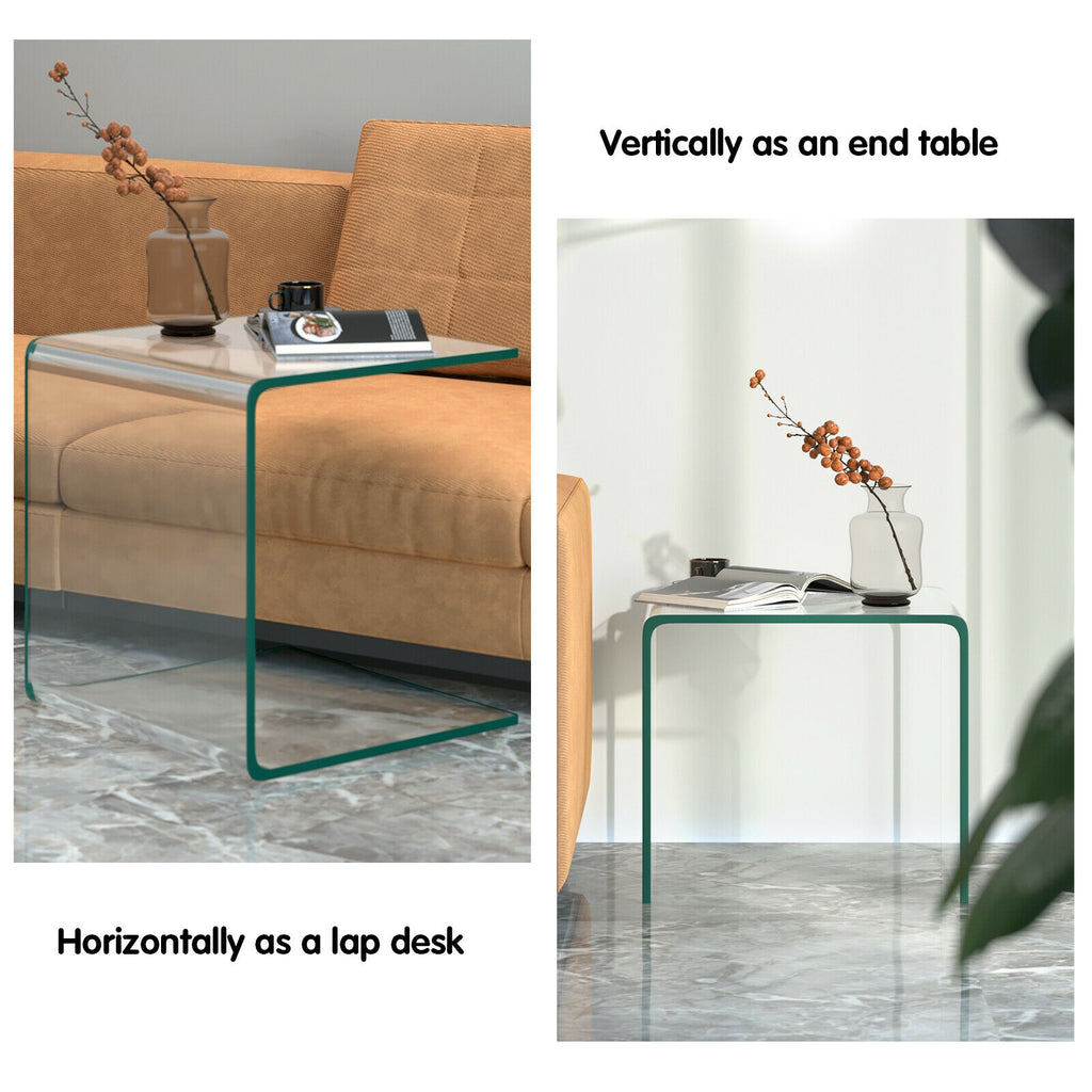 Tempered Glass End Table 18x18x16 Inch with Non-Slip Pads
