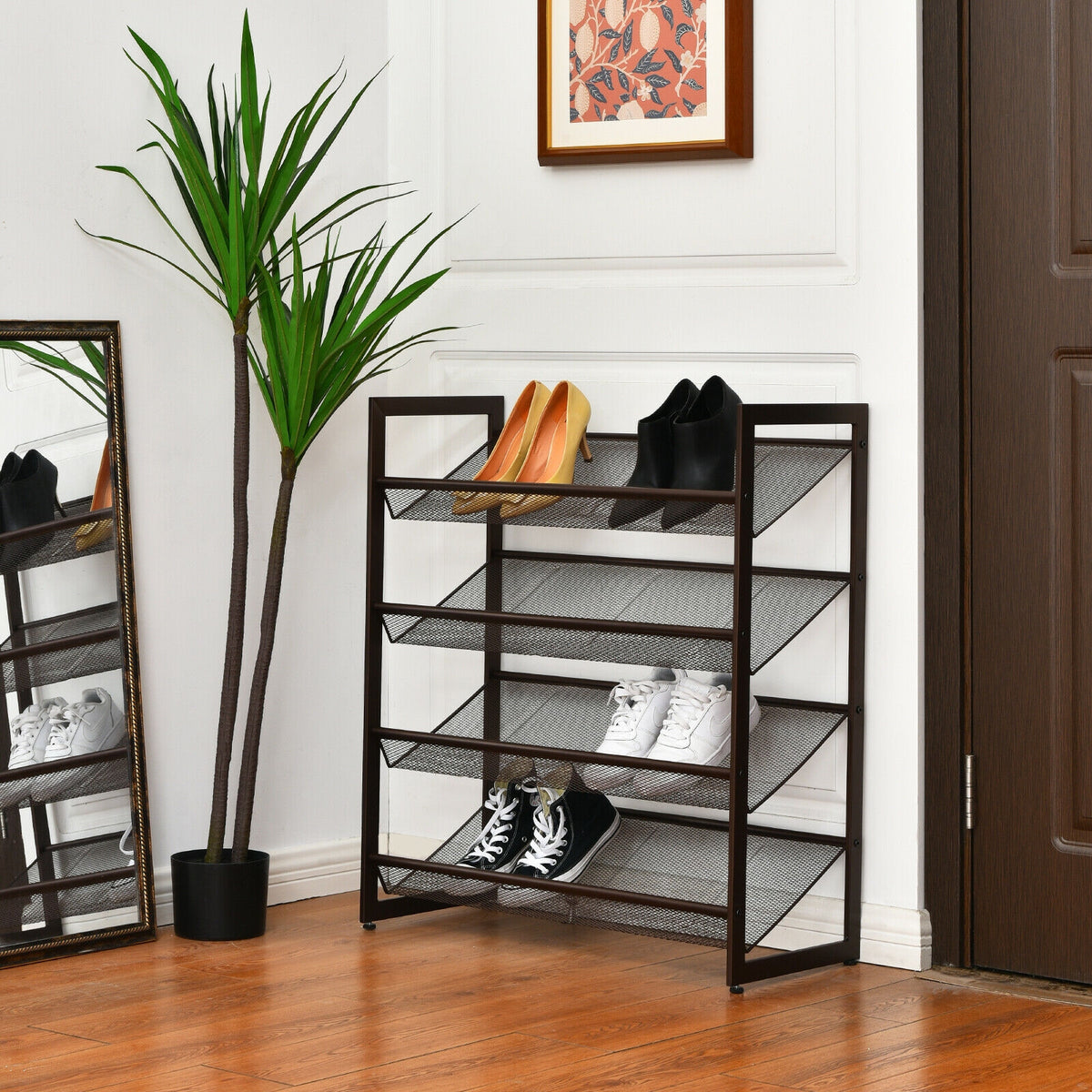 4-Tier Metal Shoe Rack with Flat & Angled Shelves