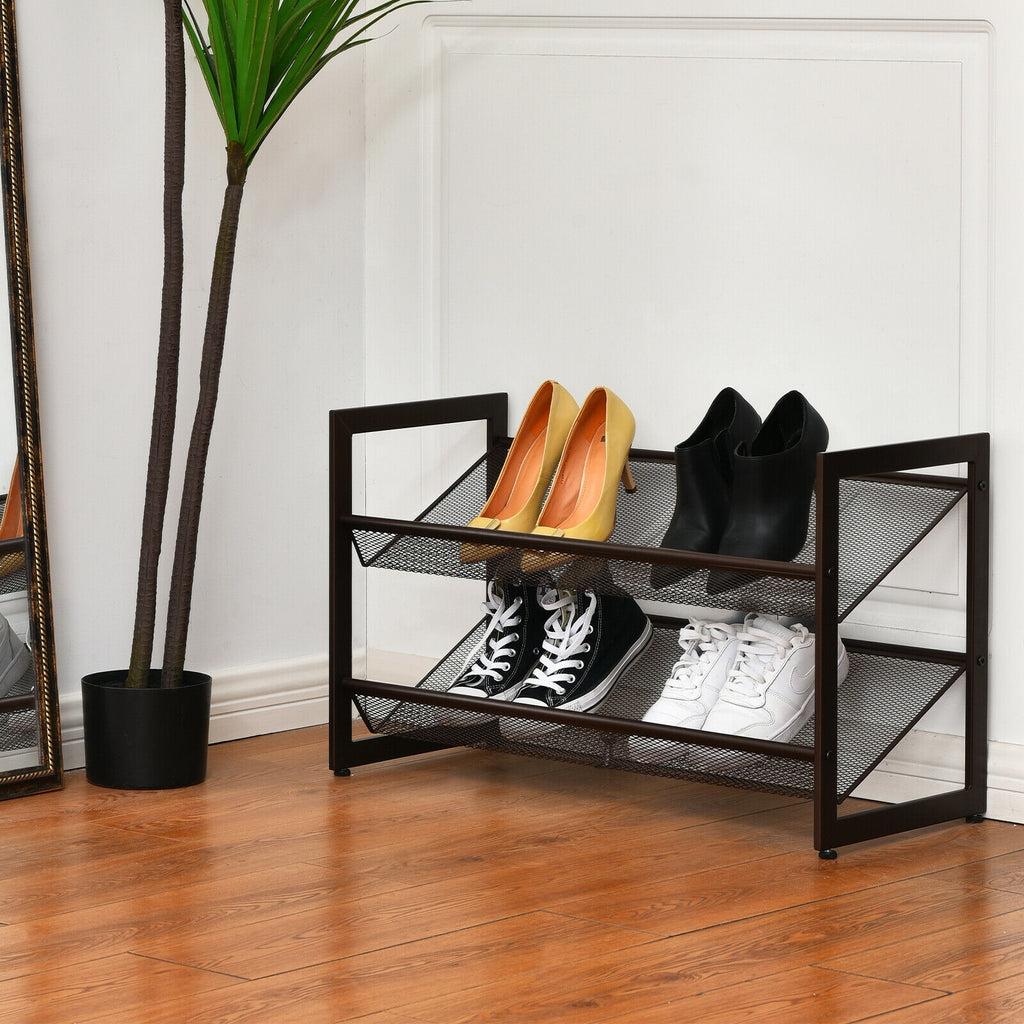 4-Tier Metal Shoe Rack with Flat & Angled Shelves