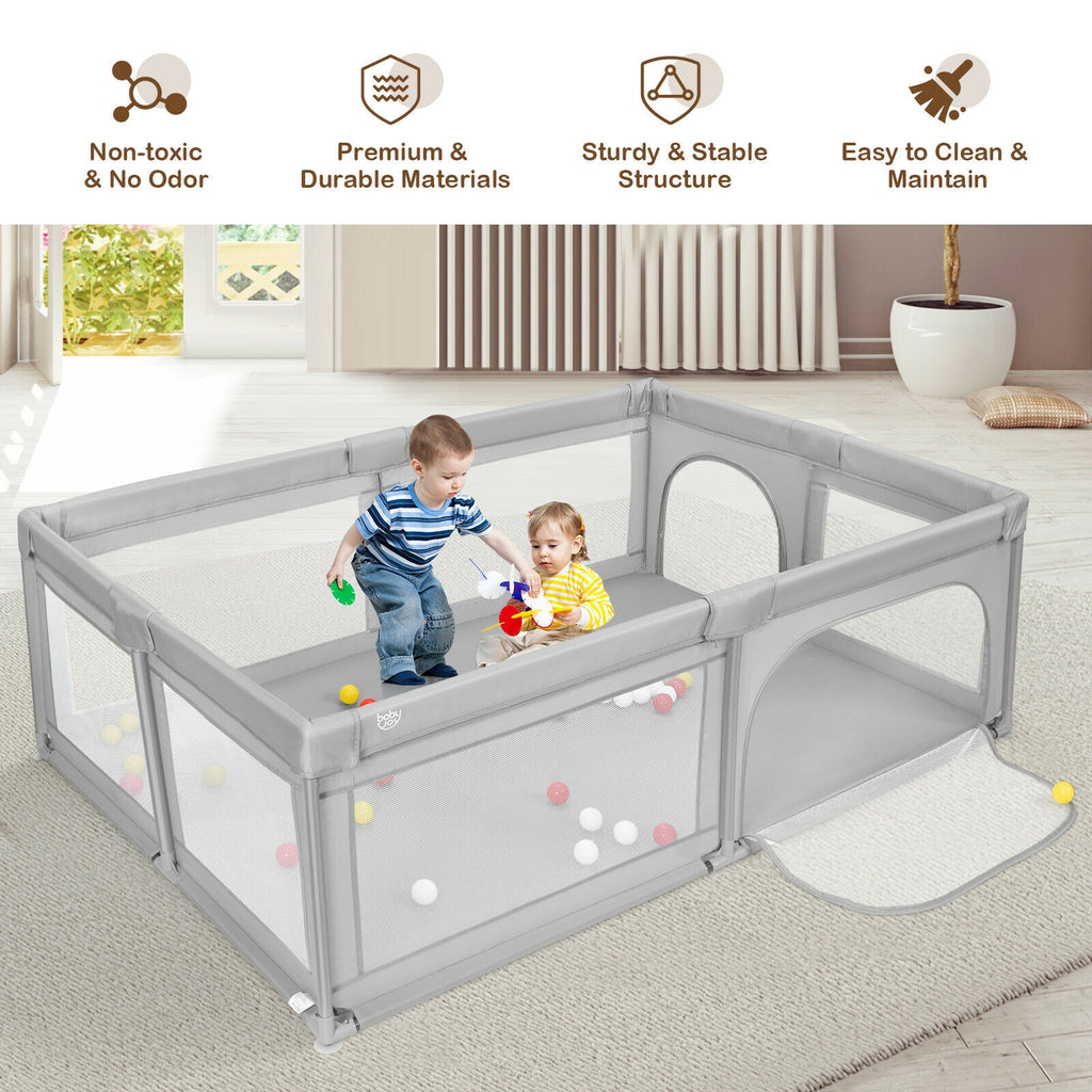 Gray 81 x 58 Inch Baby Playpen with 50 Ocean Balls & Zipper Doors - Safety & Kids Activity