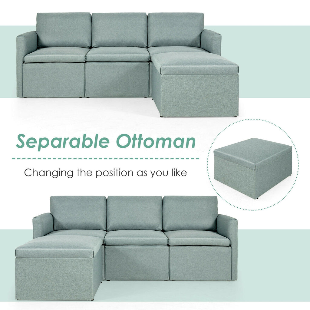Convertible L-Shaped Sectional Sofa with Reversible Chaise - Green