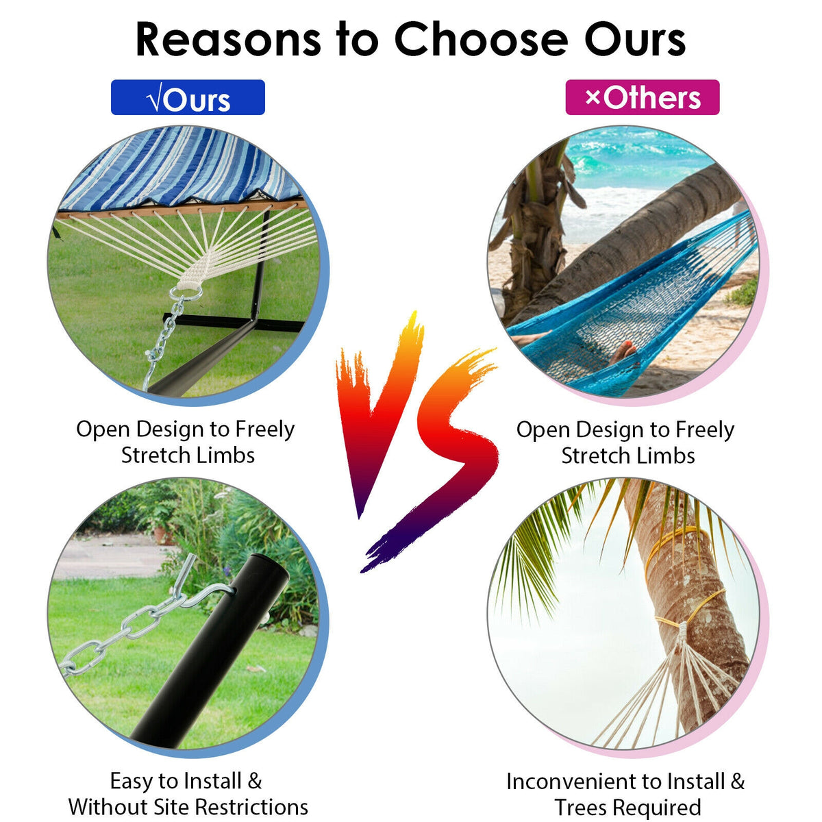 Hammock Chair Stand Set Cotton Swing with Pillow Cup Holder Indoor